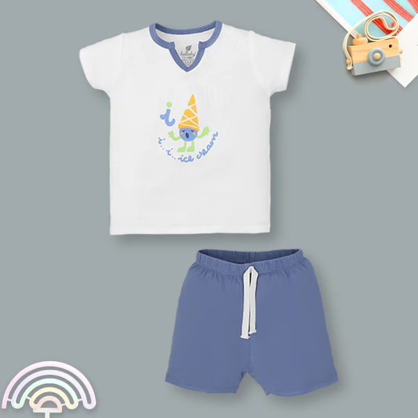 Bộ tay ngắn bé trai Lullaby NH312N màu trắng - xanh navy